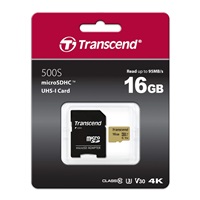 TRANSCEND MicroSDHC karta 16GB 500S, UHS-I U3 V30 + adaptér