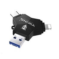 Viking USB Flash disk 3.0 4v1 s koncovkou Lightning/Micro USB/USB/USB-C, 64 GB, černá