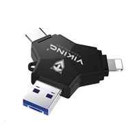 Viking USB Flash disk 3.0 4v1 s koncovkou Lightning/Micro USB/USB/USB-C, 128 GB, černá