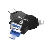 Viking USB Flash disk 3.0 4v1 s koncovkou Lightning/Micro USB/USB/USB-C, 128 GB, černá