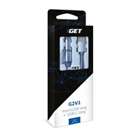 iGET G2V1 USB kabel 2v1, 1m, stříbrný, microUSB i USB-C, prodloužené koncovky