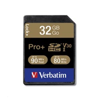 VERBATIM SDHC karta 32GB PRO+ Class 10, UHS-1 (R:90/W:80 MB/s)