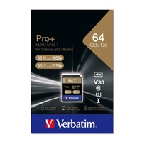 VERBATIM SDXC karta 64GB PRO+ Class 10, UHS-1 (R:90/W:80 MB/s)