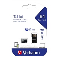 VERBATIM Tablet microSDHC C10/U1 with USB reader 64GB (R:70MB/s, W:10MB/s)