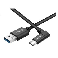 Datový a nabíjecí kabel USB - USB Type-C, 100cm, konektor v úhlu 90°, černý