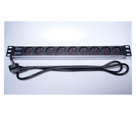 PremiumCord Panel napájecí do 19" racku 1U, 9x230V, 2m kabel