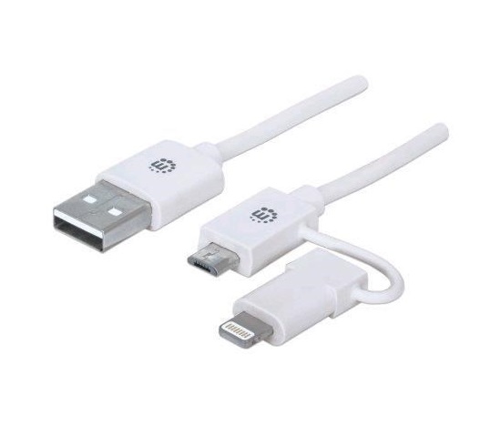 MANHATTAN i-Lynk Charge/Sync Cable, USB A to micro-USB and 8-pin, 1m (3.3 ft.) bílý/white