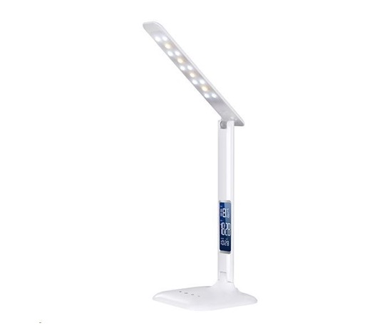 Solight LED stmívatelná stolní lampička s displejem, 6W, volba teploty světla, bílý lesk