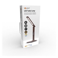 Solight LED stolní lampička s displayem, 9W, volba teploty světla, kůže, hnědá