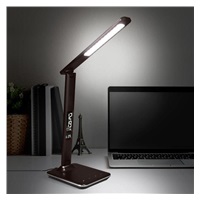 Solight LED stolní lampička s displayem, 9W, volba teploty světla, kůže, hnědá