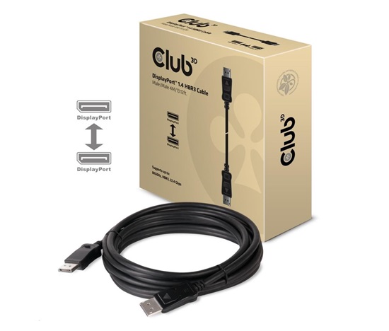 Club3D Kabel certifikovaný DisplayPort 1.4 HBR3, 8K60Hz (M/M), černé koncovky, 4m, 24 AWG
