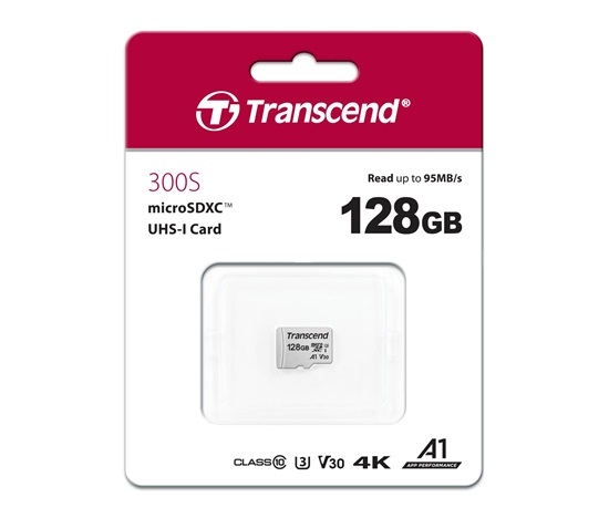 TRANSCEND MicroSDXC karta 128GB 300S, UHS-I U3 V30 + adaptér