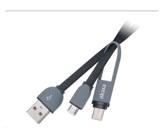 AKASA kabel 2v1 USB Type-C a Micro B na USB Type-A, 100cm, černý
