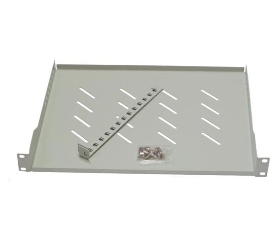 LEXI-Net 19" police s perforací 1U/650mm, nosnost 45kg, zadní nastavitelný úchyt, šedá