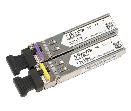 MikroTik SFP (miniGBIC) modul S-45/54LC80D, SM, 80km, 1.25G (pár)