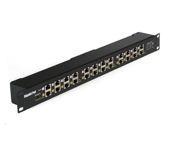 POE injektor aktivní/pasivní - 12x 1 Gb/s, stíněný panel, 802.3af/at