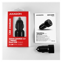 AXAGON PWC-QC5, QUICK a SMART Uniwersalna ładowarka samochodowa, 2x port QC3.0/AFC/FCP + 5V-2.6A, 31.5W