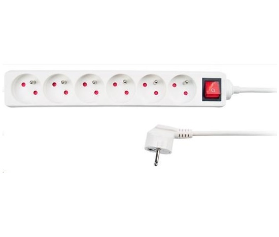 Solight prodlužovací přívod, 6 zásuvek, bílý, vypínač, 1,5m