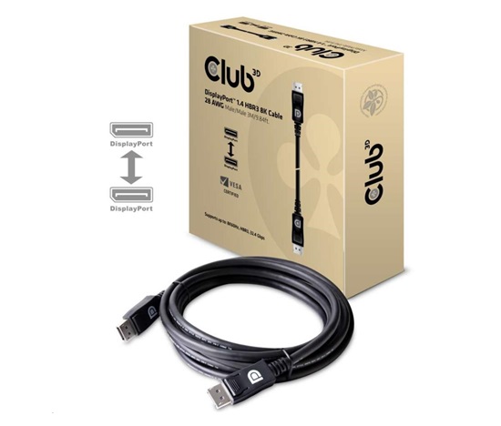 Club3D Kabel certifikovaný DisplayPort 1.4, HBR3, 8K60Hz (M/M), 3m, 28 AWG