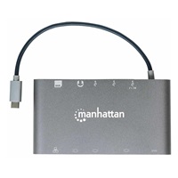 MANHATTAN Dokovací stanice USB-C 7v1, 1xHDMI, 1xVGA, 1xUSB-C,3xUSB, 1xRJ45, 1x3.5mm, šedá