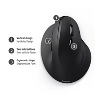 Hama vertikální ergonomická bezdrátová myš EMW-500, 6 tlačítek, černá