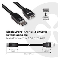 Club3D Kabel prodlužovací DisplayPort 1.4 HBR3 8K60Hz (M/F), 2m, 28 AWG
