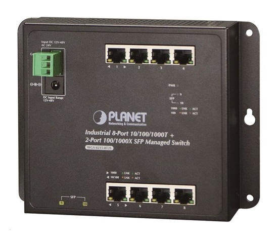 Planet WGS-4215-8T2S switch, správa Web/SNMP, DIN,IP30, -40~75°C, dual DC, fanless