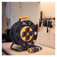 Solight prodlužovací přívod na bubnu, 4 zásuvky, venkovní, 25m gumový kabel, 3x 1,5mm2, IP44