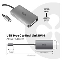 Club3D USB Type C to Dual Link DVI-I Active adapter HDCP on