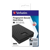 VERBATIM HDD 2TB Fingerprint Secure Portable Hard Drive, Black GDPR