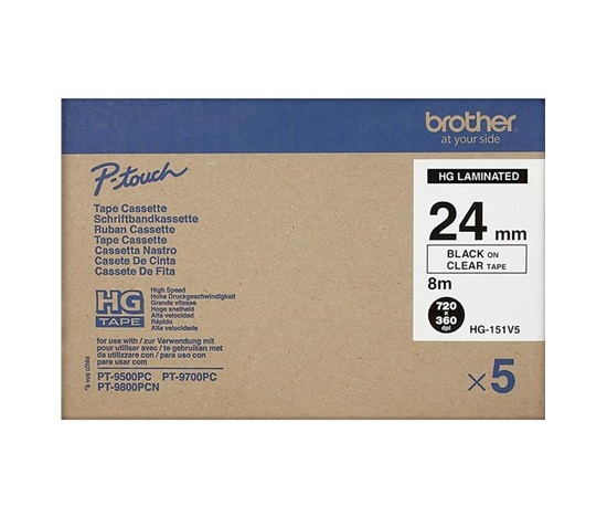 BROTHER HGE-151V5 Labelling Supplies, 24mm Black/Clear (5 pcs Pack) High Grade Tape