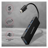 AXAGON HUE-G1C, 4x USB 3.2 Gen 1 SLIM hub, kabel Type-C 14cm