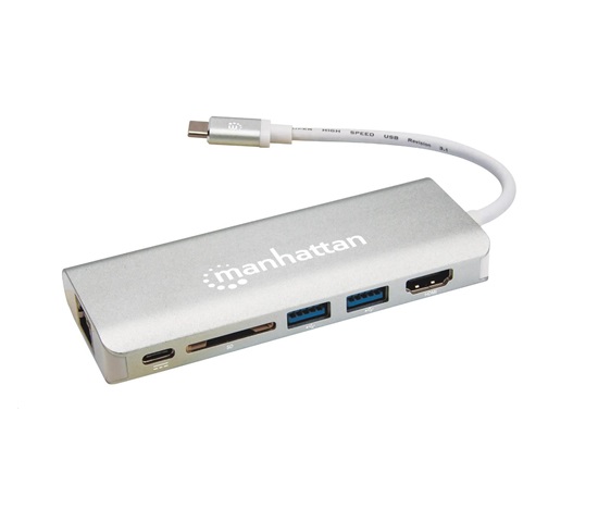 MANHATTAN Dokovací stanice USB-C Multiport na HDMI, USB 3.0, USB-C, RJ45, Card reader