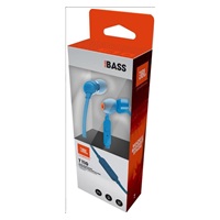 JBL T110 Black špuntová sluchátka, 3,5 mm jack, mikrofon, modrá