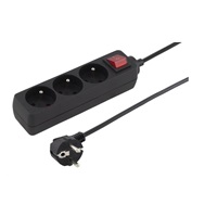 PREMIUMCORD Prodlužovací přívod 230V 2m 3 zásuvky + vypínač, černý