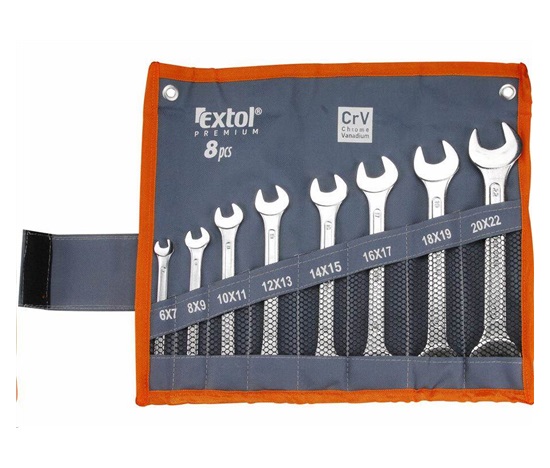 Extol Premium (6119) klíče ploché, sada 8ks, 6x7, 8x9, 10x11, 12x13, 14x15, 16x17, 18x19, 20x22mm, CrV