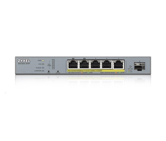 Zyxel GS1350-6HP 6 Port smart managed CCTV PoE switch, long range, 60W, 5x GbE, 1x SFP