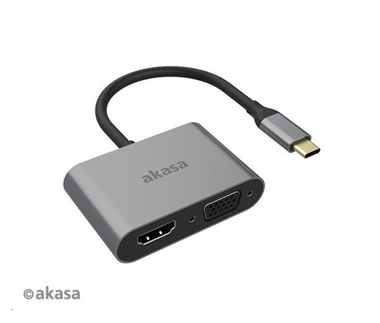 AKASA adaptér USB-C 2-in-1 (single or dual display output, HDMI & VGA)