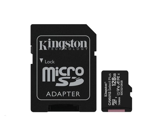 Kingston MicroSDXC karta 128GB Canvas Select Plus 100R A1 C10 Card + SD adaptér