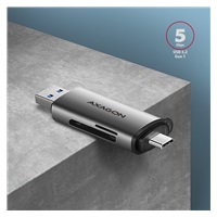 AXAGON CRE-SAC, USB3.2 Gen 1 Type-C + Type-A zewnętrzny czytnik kart SD/microSD