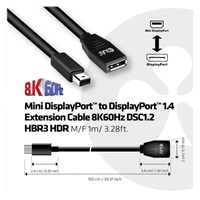 Club3D Prodlužovací kabel Mini DisplayPort 1.4 na DisplayPort 8K 60Hz DSC 1.2 HBR3 HDR Bidirectional (M/F), 1m