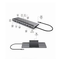 PREMIUMCORD Dokovací stanice USB-C 8v1, 1xDP, 1xHDMI, 1xVGA, 1xUSB-C, 3xUSB, 1xRJ45, šedá