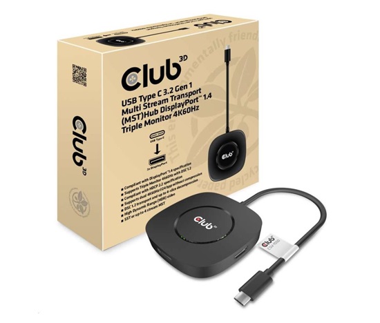 Club3D Video hub MST (Multi Stream Transport) USB-C 3.2 Gen1 na 3x DisplayPort 1.4 4K60Hz
