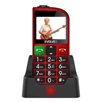 EVOLVEO EasyPhone FM, mobilní telefon pro seniory s nabíjecím stojánkem (červená barva)