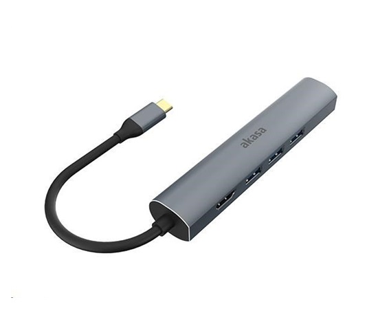 AKASA adaptér 5v1 USB Type-C na HDMI 4K@30Hz, RJ45 a USB-A