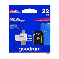 GOODRAM microSDHC karta 32GB M1A4 All-in-one (R:100/W:10 MB/s), UHS-I Class 10, U1 + Adapter + OTG card reader/čtečka