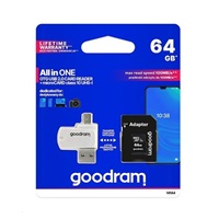 GOODRAM microSDXC karta 64GB M1A4 All-in-one (R:100/W:10 MB/s), UHS-I Class 10, U1 + Adapter + OTG card reader/čtečka