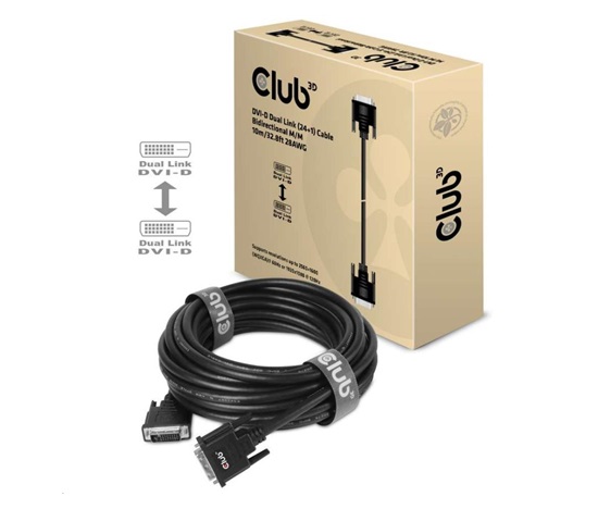 Club3D kabel DVI-D Dual Link (24+1), 10m, Bidirectional, 28 AWG