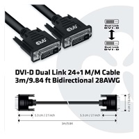 Club3D kabel DVI-D Dual Link (24+1), 3m, Bidirectional, 28 AWG