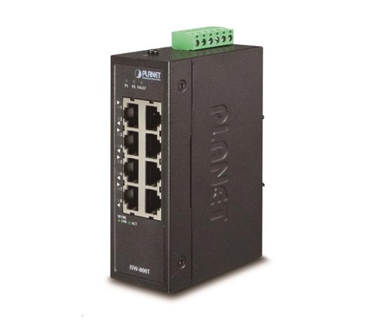 Planet ISW-800T, switch, 8x 10/100Base-TX, ESD, DIN, IP30, -40~75°C